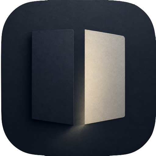 middle place app icon — a notebook opening toward a single warm light in the dark